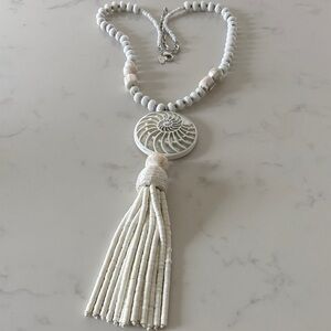 NWOT Chicos Elegant White Beaded Necklace with Tassel